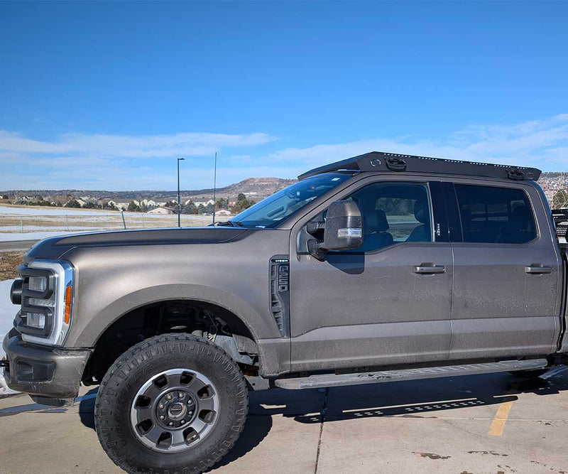 Load image into Gallery viewer, Kilo 5G F250 lightweight low-profile roof rack for 2020-2026 Ford F250-F450 with durable black powder coat and no-drill installation

