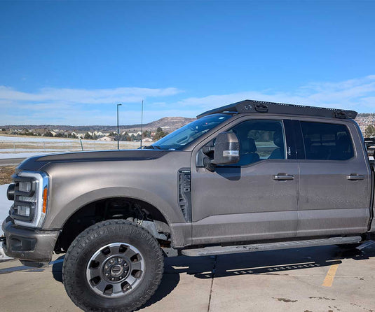 Kilo 5G F250 lightweight low-profile roof rack for 2020-2026 Ford F250-F450 with durable black powder coat and no-drill installation