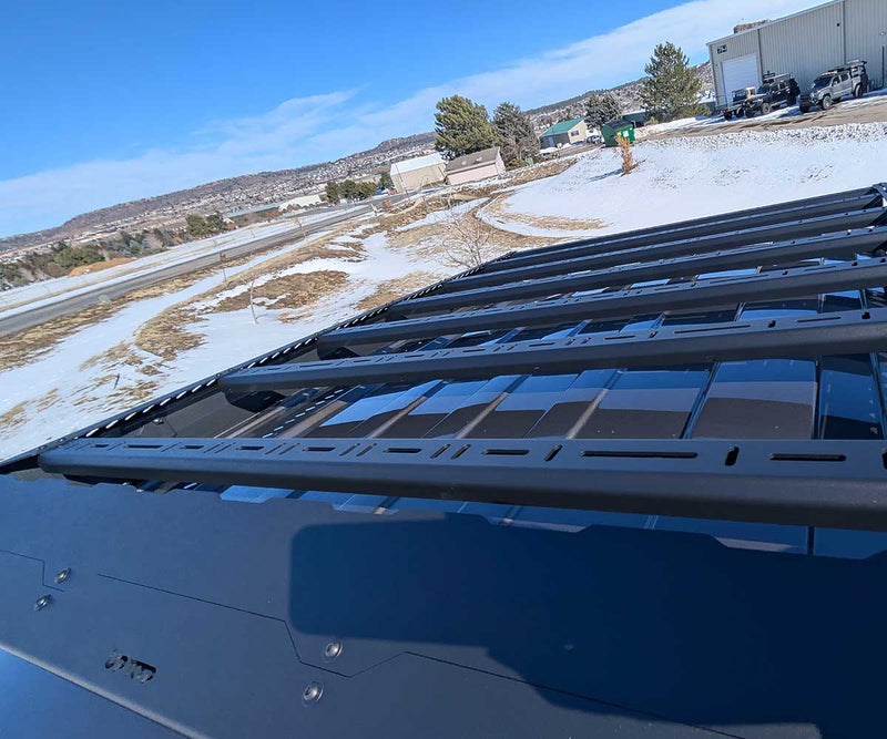 Load image into Gallery viewer, Kilo 5G F250 roof rack on 2020-2026 Ford F250-F450 with low-profile, durable black powder coat finish
